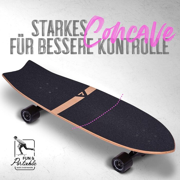 Серфскейт Apollo Surfskate Pro Midi Longboard для дорослих та дітей, з якісною вісью для карвінгу та пампінгу, міні круїзер для стрітсерфінгу, смугастий дизайн