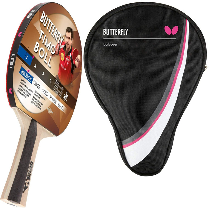 Настільний тенісний набір Butterfly Timo Boll Bronze: ракетка з ITTF сертифікованим гумовим покриттям Addoy, дерев'яна ручка (конкавна), комплект з чохлом, м'ячами та додатковою ракеткою для амбітних гравців