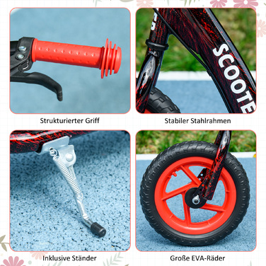 Дитячий відкидний самокат з регулюванням висоти, з гальмом, підставкою, 2 колеса, вантажопідйомність 50 кг, сталь, пластик, червоний