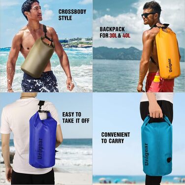 Водонепроникний мішок Unigear Dry Bag 30L (армійний зелений) – 2L/5L/10L/20L доступні – для каякінгу, риболовлі, кемпінгу та пляжу