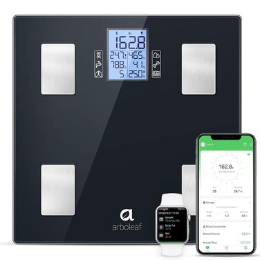 Arboleaf цифрова вага-аналізатор жиру з додатком, чорна, персональна електронна вага для аналізу складу тіла