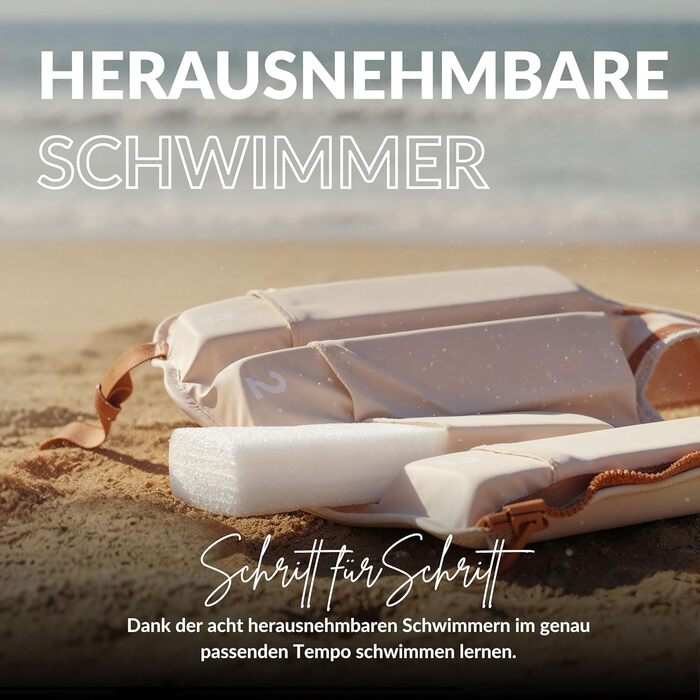 Дитячий жилет для плавання NOARD | Schwimmhilfe з 40+ нашивками для персоналізації | Різні дизайни та розміри | 15–30 кг | 2–6 років | Сертифікований EN 13138-1:2021 для безпечного навчання плаванню | Просто бежевий