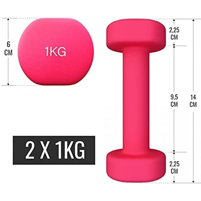 GORILLA SPORTS® Набір гантелей 12 кг з кейсом, нековзкі неопрена, 2×1 кг, 2×2 кг, 2×3 кг, для фітнесу, аеробіки та силових тренувань