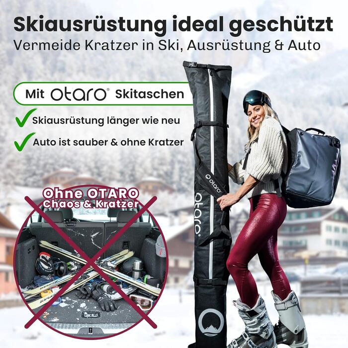 Чохол для лиж Otaro Skitasche: набір для 1 або 2 пар лиж, регульований, водонепроникний, чорний