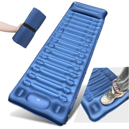 Каремат для кемпінгу Bluever самонадувний з насосом для ніг, 14 см, товстий, з подушкою. Підходить для походів, намету, відпочинку на природі, пляжу, подорожей.