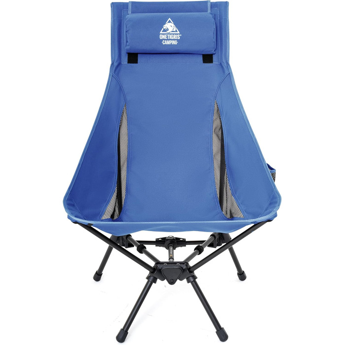 OneTigris TIGERBLADE - Крісло для кемпінгу з високою спинкою, 170 кг, складне, легке, з трикутним каркасом, для риболовлі, з 2 кишенями, для відпочинку на природі, для піших прогулянок (Блакитне)