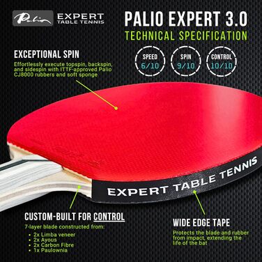 Набір для пінг-понгу Palio Expert 3.0 з чохлом | Стіл-тенісний розбирання ITTF | Розбирання для початківців | Максимальний оберт та контроль