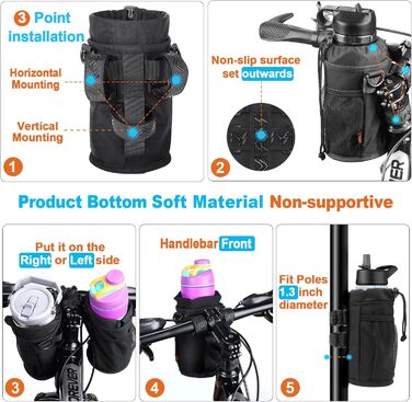 Фляготримач для велосипеда Design Wish 24-40oz без гвинтів, з сітчастою кишенею та ременем, 1180 мл, чорний лайкра