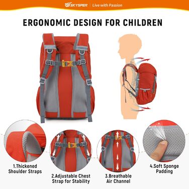 Дитячий рюкзак SKYSPER 15L - легкий та комфортний для хлопчиків та дівчаток (червоний)