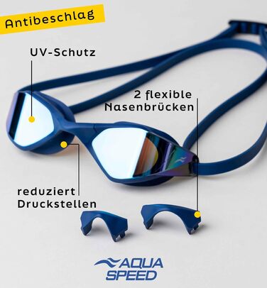 Окуляри для плавання Aqua Speed Riptide 10 для дорослих, дзеркальні, антифог, UV-захист, силіконова стрічка, ультрашвидке кріплення, мікрофіброва серветка, сині