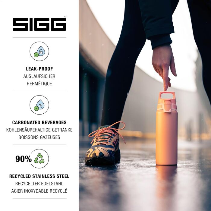 SIGG пляшка для води 0,75 л з нержавіючої сталі Shield ONE, для газованих напоїв, герметична, легка, BPA-free, рожевий колір