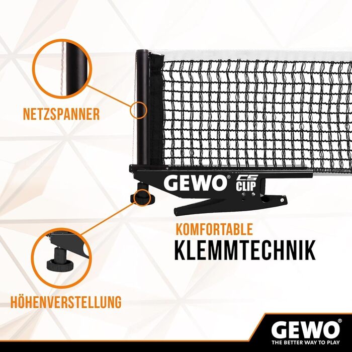 GEWO CS Clip – міцна сітка для настільного тенісу, металева фіксація, регулювання висоти, чорна, 152,5 см