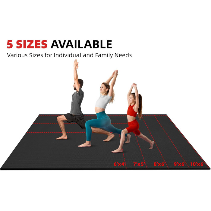 Фітнес-мат GymCope XXL, нековзкий, 183x122 см, 8 мм, PVC, чорний – килимок для йоги, пілатесу та гімнастики, зносостійкий, для спорту вдома та в залі