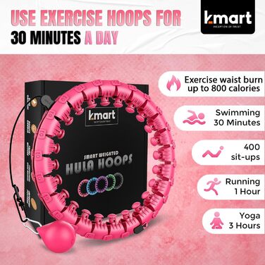 Смарт обруч K-MART для фітнесу, 24 знімних сегменти, 360° масаж, обтяжений, для схуднення, автоматичний обертальний м'яч, рожевий