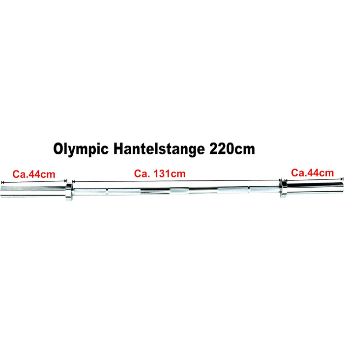 Олімпійський гриф Lisaro Olympia 220 см з пружинними замками, гальванізований, хромований, посадка дисків 50 мм, діаметр рукоятки 28 мм