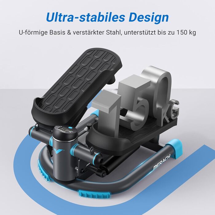 Міні степер MERACH для дому, Swing степер з навантаженням 150 кг та еластичними стрічками, Twist степер для ефективних вправ на ноги/руки/сідниці, фітнес-тренажер для дому/офісу, чорний