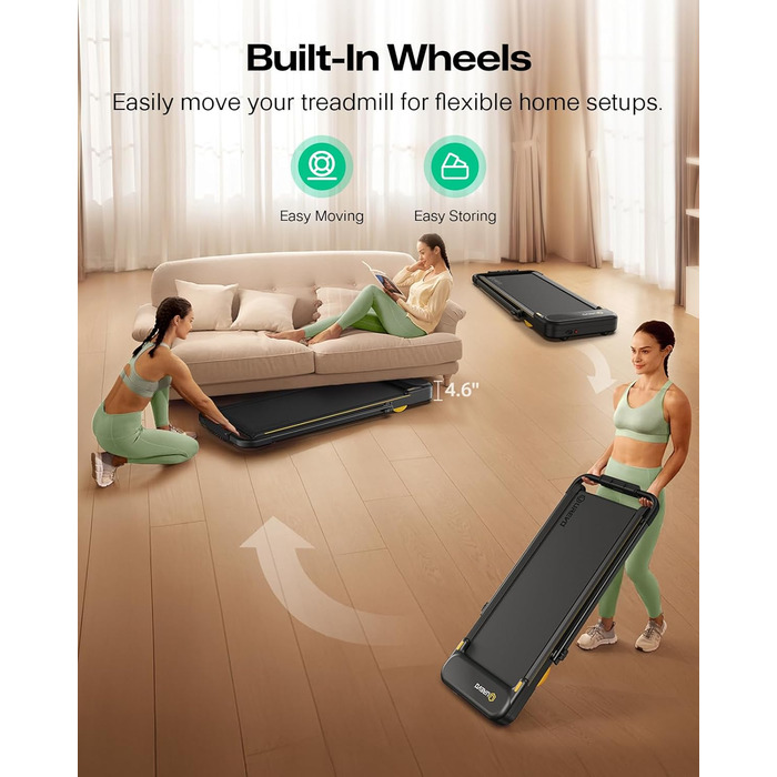 Біговий тренажер UREVO 2 в 1 з SmartCoach App, Walking pad з подвійною амортизацією, біговий доріжка з пультом керування та LED-дисплеєм, чорний та світло-жовтий, з APP