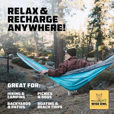 Гамак для кемпінгу Wise Owl Outfitters – односпальний або двоспальний, для дому та вулиці, з сумкою для зберігання, аксесуарами для рюкзака та подорожей, оранжевий / сірий