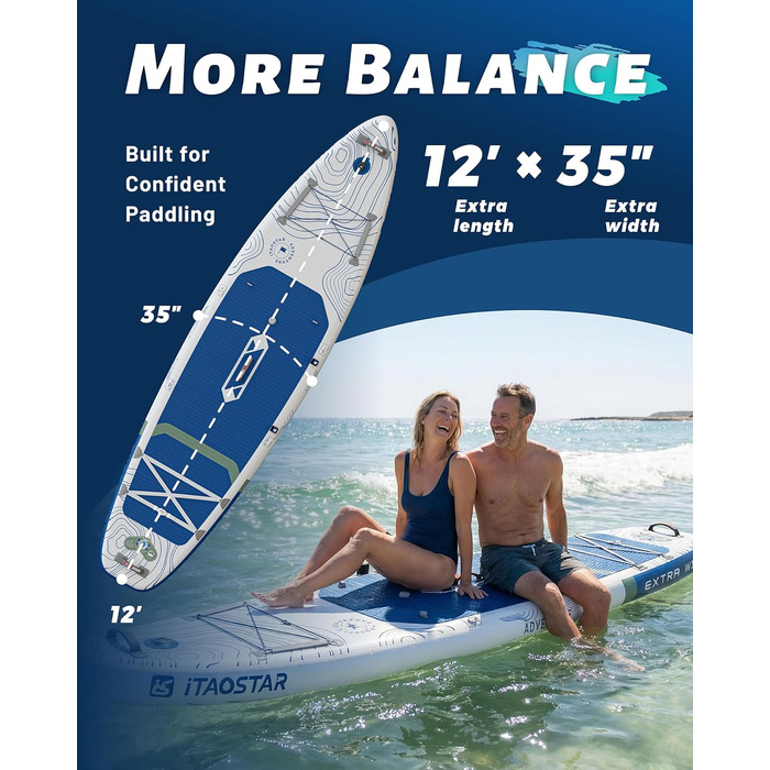 SUP-дошка iTAOSTAR Adventure 365x88/99 см з сидінням, надувний сапборд для підлітків/дорослих, 5 плавників, чорний