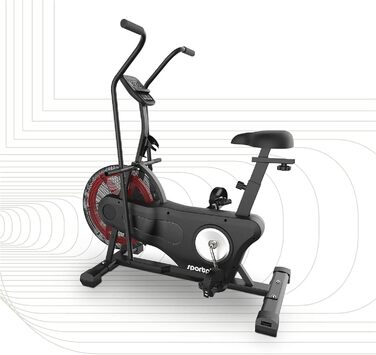 Велотренажер SportPlus Profi Air Bike з повітряним опором, HIIT, до 135 кг, чорний/червоний, сумісний із додатком, домашній фітнес