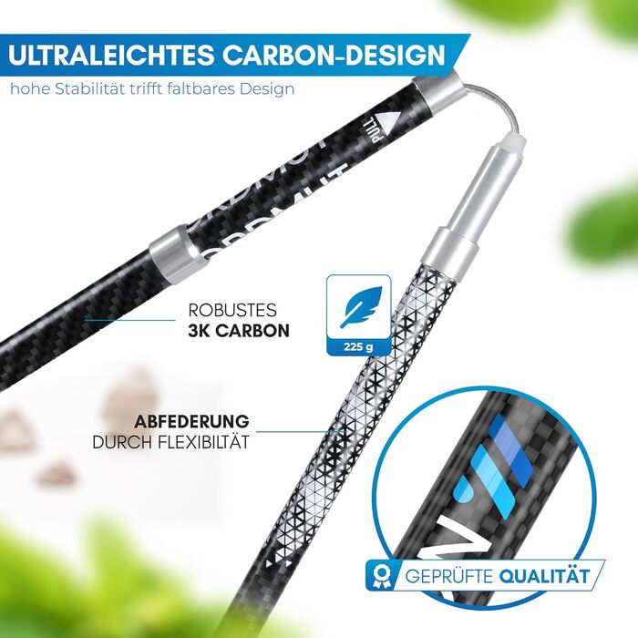 Складні трекінгові палиці NORDMUT® з карбону або алюмінію - регульована висота 1,50м/1,65м - ергономічні ручки, компактні, міцні