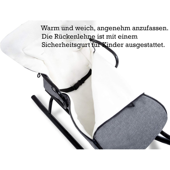 Металевий санний Oslo з підніжкою, ременями безпеки, ручкою для штовхання та мішком для ніг. Ідеальний для дітей та дорослих. Максимальне навантаження 120 кг. Колір: сірий