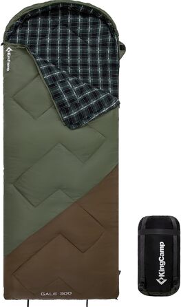 Сплячий мішок KingCamp Flannel для дорослих, 3-4 сезони, ультралегкий, бавовна, теплий, ковдровий, водонепроникний, для кемпінгу (зелений/коричневий, L, блискавка)