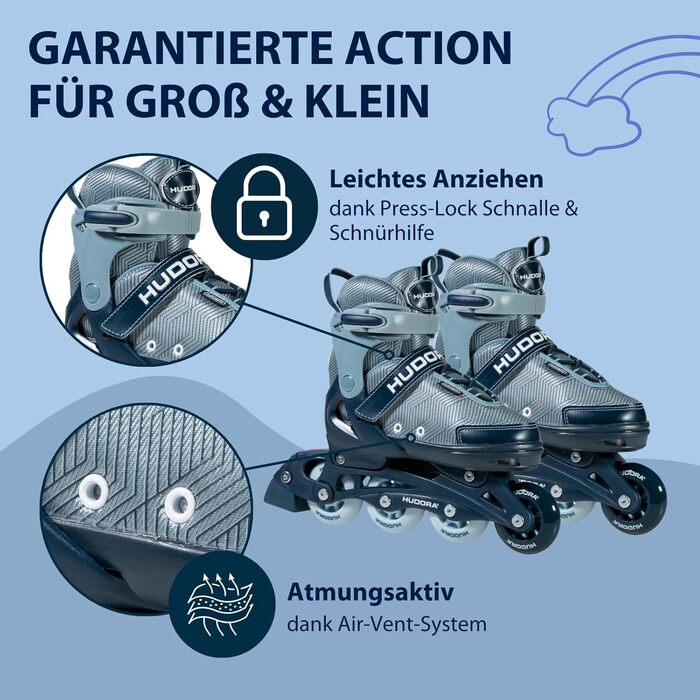 Інлайнери Hudora Mia / Leon 2.0 - дитячі та підліткові ролики, розміри 33-36, колір Ocean