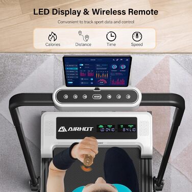 Бігова доріжка Walking Pad 2.5 к.с., тиха, під стіл, з пультом і LED-дисплеєм, компактна та портативна для домашнього офісу, біла з поручнем