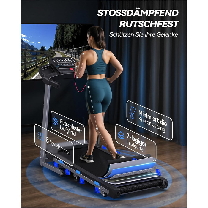 Біговий доріжки для дому Cardirun 3.0PS, 12 км/год, нахил 10%, до 160 кг, LED-дисплей, APP, Bluetooth, тиха, срільно-чорний