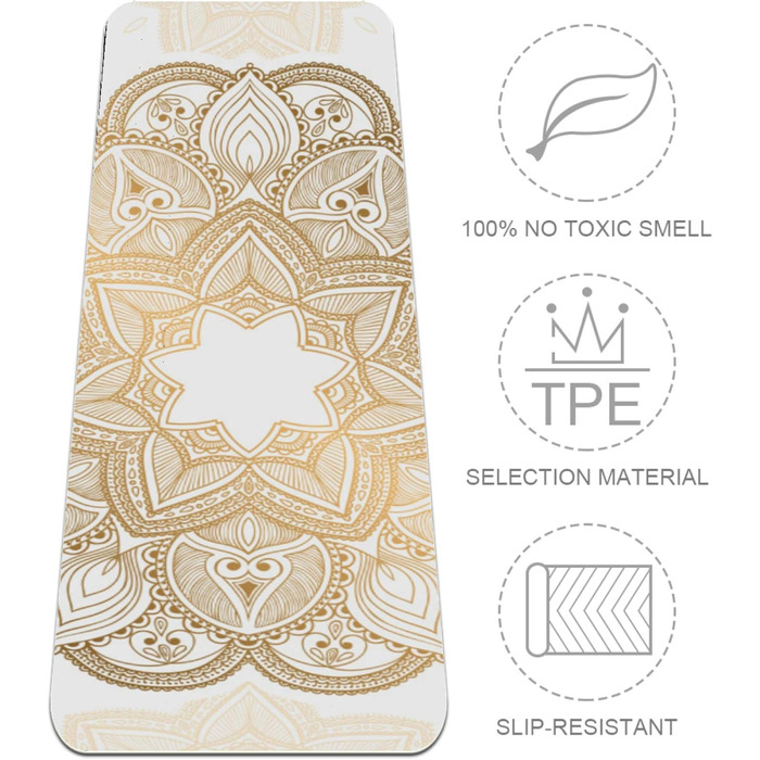 Йога-мат Golden Mandala BestIdeas, білий, для йоги, пілатесу, фітнесу, чоловіків, жінок, дітей, нековзкий, для початківців