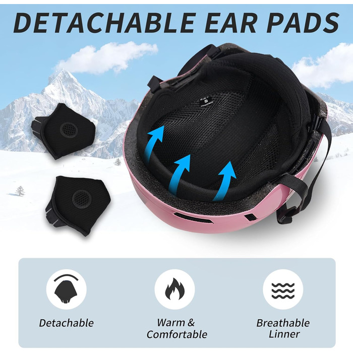 Шкільний шолом для сноуборду та лиж DXH811 з маскою та змінними навушниками, унісекс, захист від УФ, регульований, матовий рожевий (L)