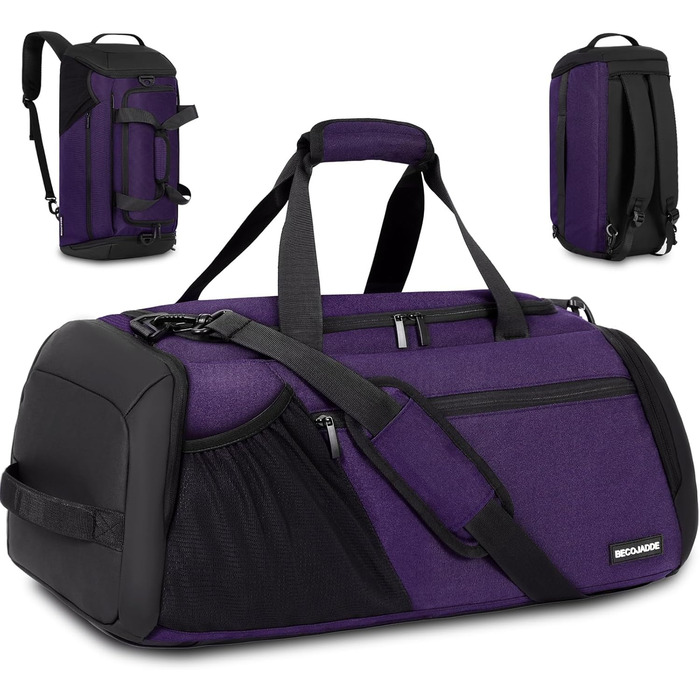 Спортивна сумка чоловіча 40L, рюкзак-трансформер з відділенням для взуття та мокрих речей, водонепроникна, для тренувань, подорожей, універсальна (фіолетовий)