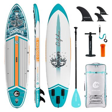 SUP дошка COOLCAA 355 см надувна, широка 86 см, для риболовлі, з аксесуарами та сумкою, вантажопідйомність 222 кг