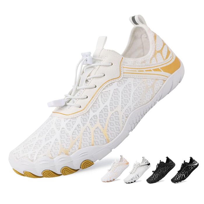 Взуття Barfuss для жінок та чоловіків: водяні, плавальні кросівки, дихаючі, швидковисихаючі, 36-46 EU, білий/золотий
