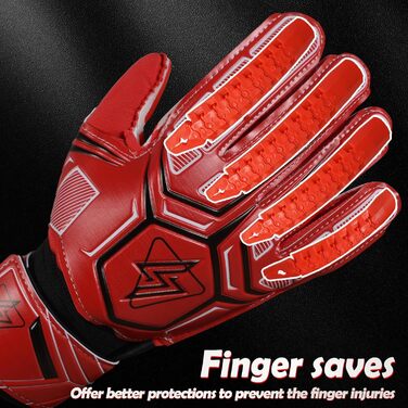 Воротарські рукавички Sportout з FingerSave, футбольні рукавички для чоловіків, дітей і підлітків, 4мм латекс, розмір 9, червоні