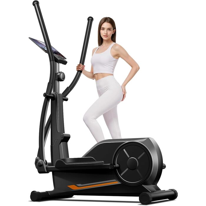 Крос-тренажер CURSOR для дому з 16 рівнями опору, ультратихий магнітний еліпс, довжина кроку 40 см, датчики пульсу, LCD-дисплей, вантажопідйомність 159 кг, помаранчевий