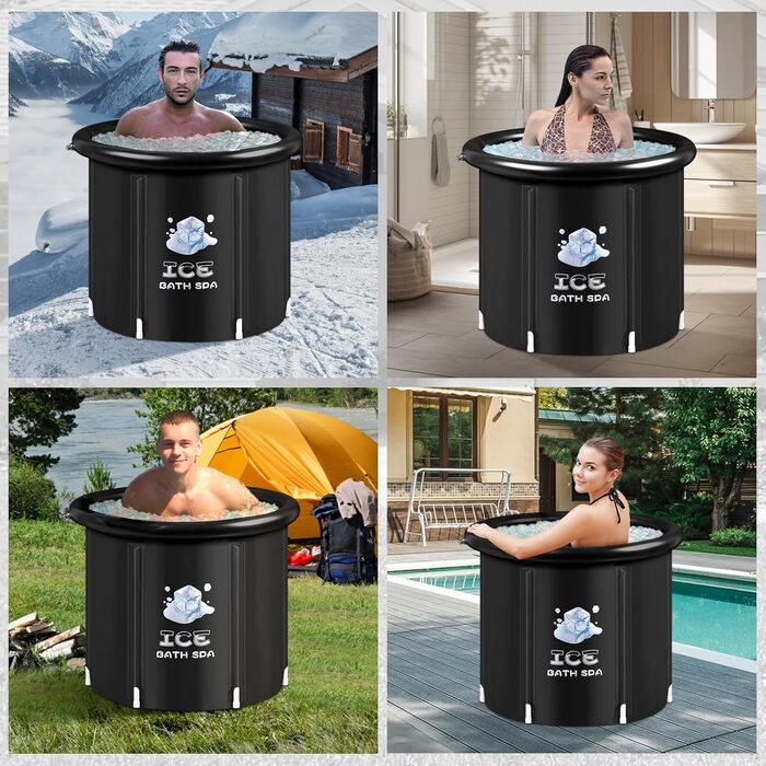 Складана крижанa ванна Alupssuc з кришкою, 80 см, 320 л, ізольована переносна для кріотерапії та спорту, для дому та вулиці, чорна