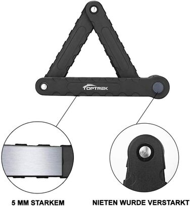 Замок для велосипеда Toptrek Faltschloss 94 см, 8 гнучких секцій, рівень безпеки 7, чорний