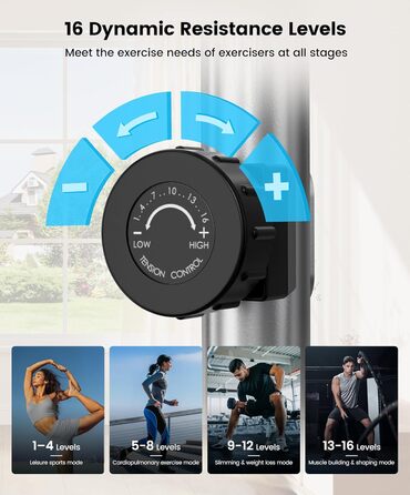 Крос-тренажер THERUN, ультратихий еліптичний тренажер для дому, 6 кг маховик, 16 рівнів опору, датчик пульсу, LCD-монітор, тримач для пляшки, блакитний