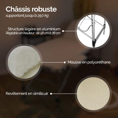 Складаний масажний стіл Vivezen з 2 зонами з алюмінію + аксесуари та сумка для транспортування (Бежевий)