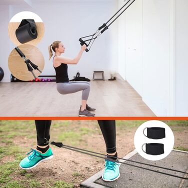 Еластичні гумки WIKDAY для фітнесу: набір з ручками, фіксатором для дверей та ремінцями для щиколоток. Ідеально для силових тренувань, кроссфіту та розтяжки вдома. Максимальне навантаження: 90,7 кг.