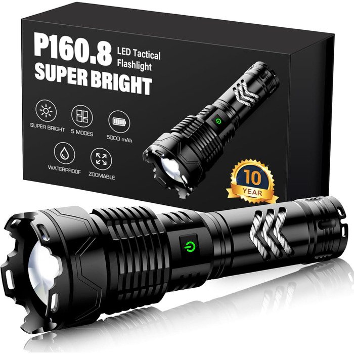 Ліхтар LED Glarylight USB-C, 500000 люкс, 5 режимів, водонепроникний IPX7, для кемпінгу та туризму