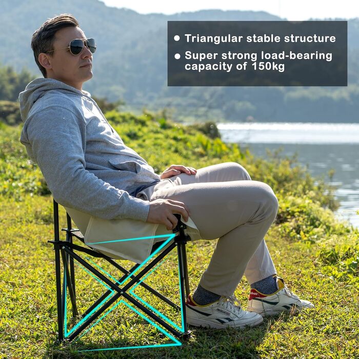 Складний стілець U2PICK для кемпінгу: легкий, зручний, до 160 кг, з сумкою, бежевий