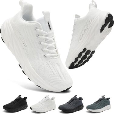 Кросівки для бігу та повсякденного носіння Unisex, білі, 37-46 EU. Зручні, з амортизацією, широка колодка, для фітнесу, тренувань, ходьби.