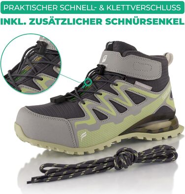 Зимові черевики для жінок та чоловіків, водонепроникні, з утепленням, для піших прогулянок (36 EU, сірий, зелений)