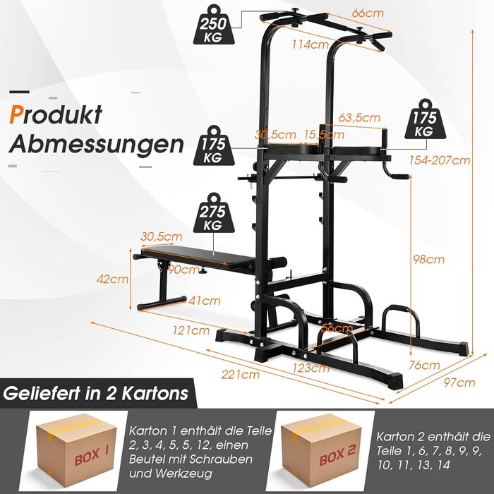 COSTWAY Klimmzugstange Freistehend: Турнік для підтягувань, Power Tower, обладнання для силових тренувань, фітнес-станція для дому, вантажопідйомність до 150 кг