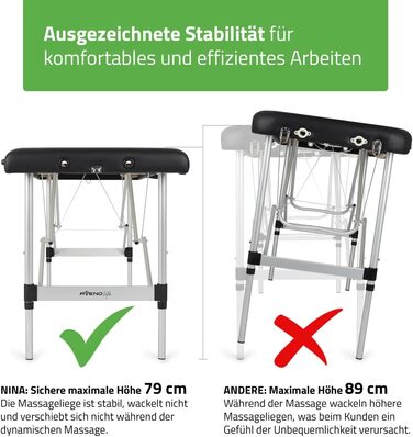 Масажний стіл HABYS Sofia Light Massageliege: складаний, дерев'яний, 2 зони, 185x60x85 см, до 250 кг, з підлокітниками, підголовником, сумкою, сертифікат MDR, бежевий (чорний)