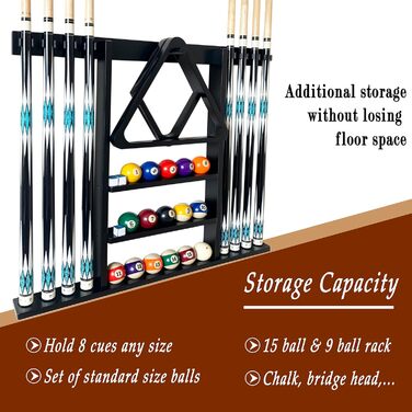 Підставка для кия для більярдного кия, чорна, з масиву дерева, на 8 київ