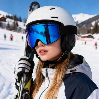 Скі-маска для чоловіків та жінок YH359, сноуборд маска для носіїв окулярів, OTG, захист від запотівання, UV-захист, антиковзаюча стрічка, повне REVO покриття (Чорний/Revo Blue-VLT 19%)